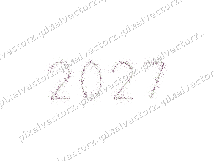 Nahtlose Glitzerzahl 2027 in Dunkelmagenta auf transparentem Grund