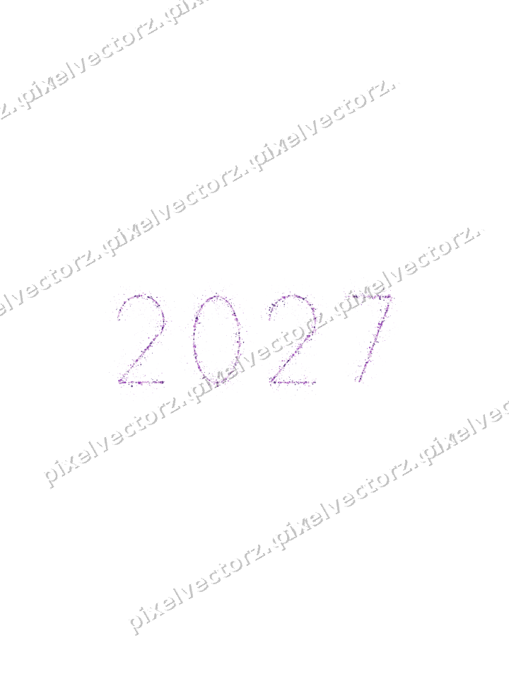 Nahtlose Glitzerzahl 2027 in Violett auf transparentem Grund