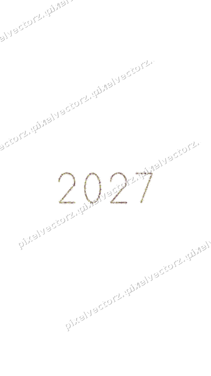 Nahtlose Glitzerzahl 2027 aus Schneeflocken auf transparentem Grund