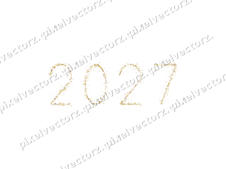 Nahtlose Glitzerzahl 2027 in Bernstein auf transparentem Grund