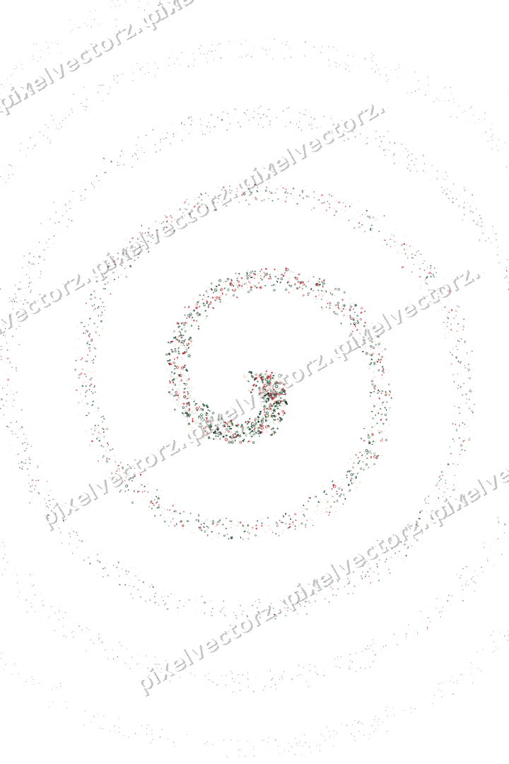 Nahtlose Glitzerspirale aus Blüten und Ringen auf transparentem Grund