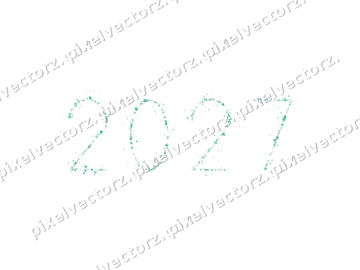 Nahtlose Glitzerzahl 2027 in Grün und Petrol auf transparentem Grund