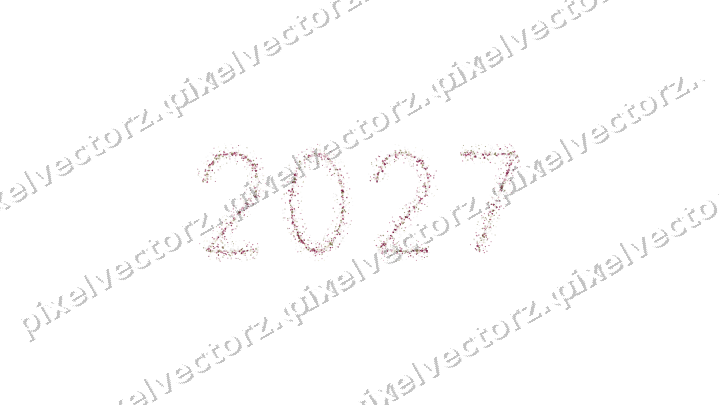 Nahtlose Glitzerzahl 2027 aus Herzen auf transparentem Grund