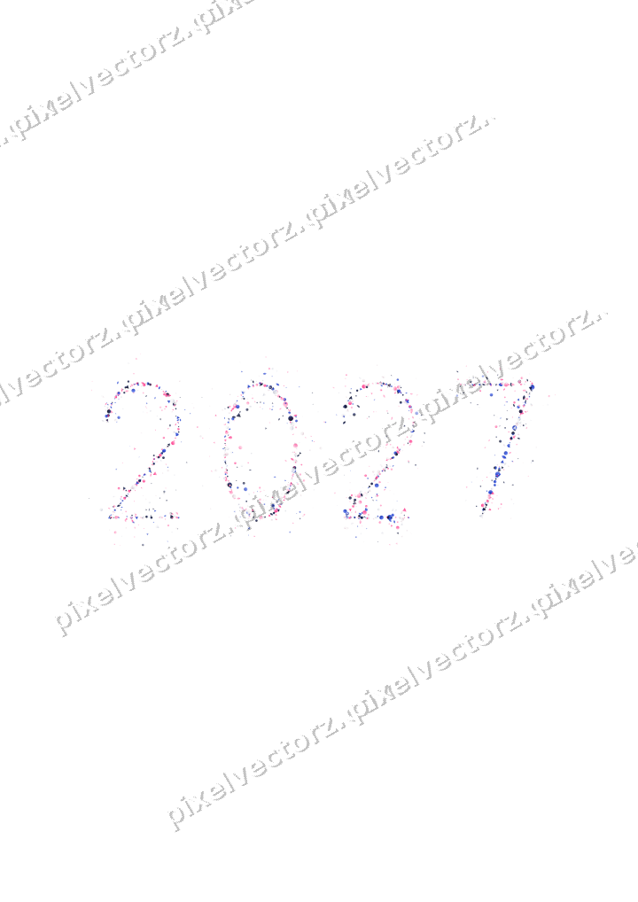 Nahtlose Glitzerzahl 2027 in Rosa und Blau auf transparentem Grund