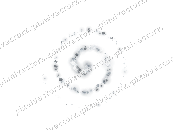 Nahtlose Glitzerspirale aus Funken und Herzen auf transparentem Grund
