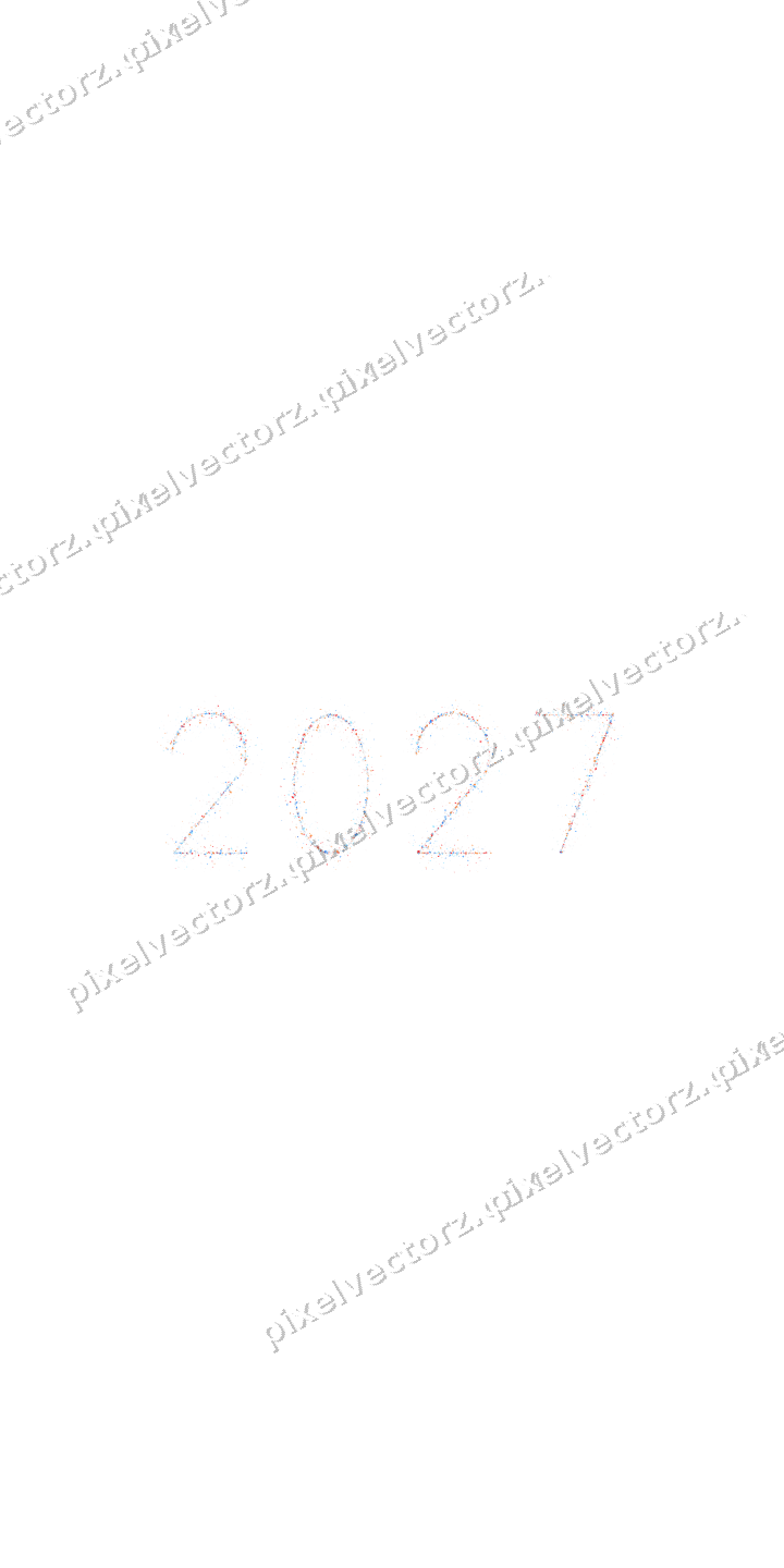 Nahtlose Glitzerzahl 2027 in Blau und Rot auf transparentem Grund