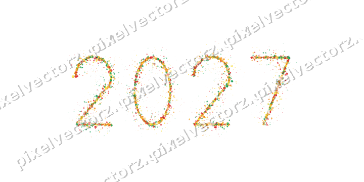 Nahtlose Glitzerzahl 2027 in Rot und Orange auf transparentem Grund