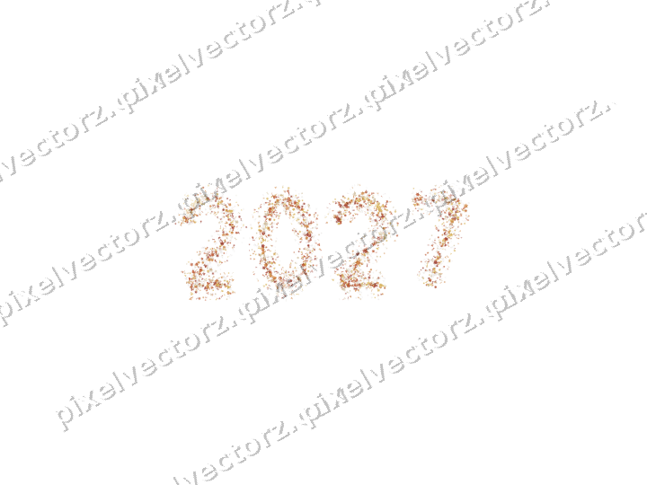 Nahtlose Glitzerzahl 2027 in Orange auf transparentem Grund