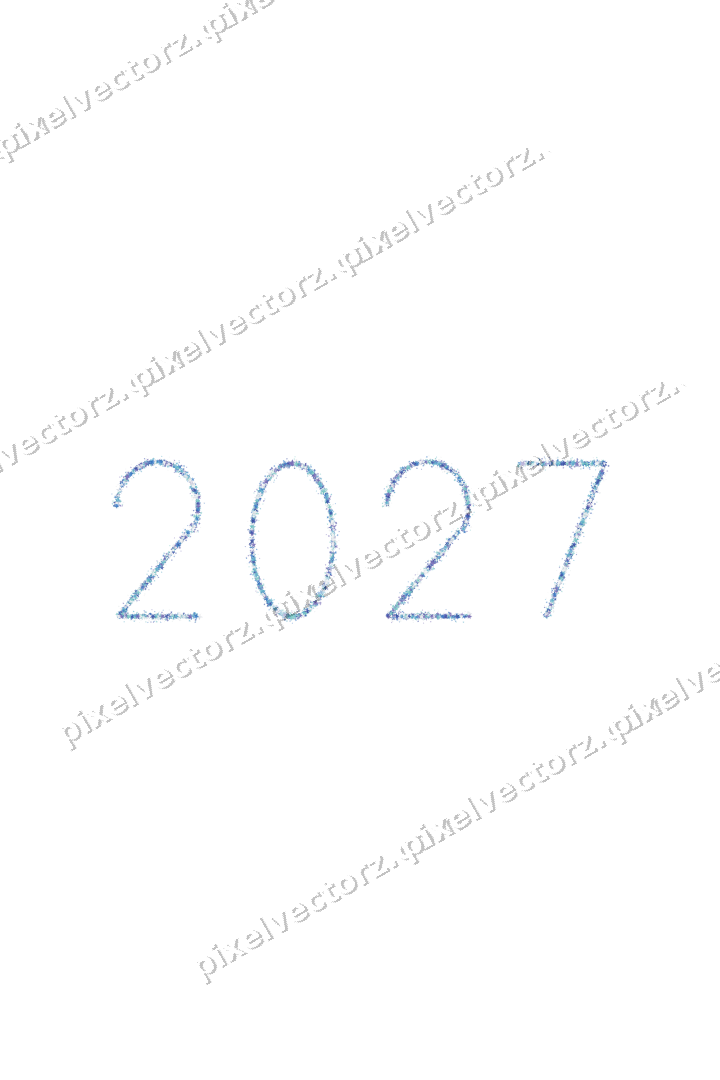 Nahtlose Glitzerzahl 2027 aus Sternen in Blau auf transparentem Grund