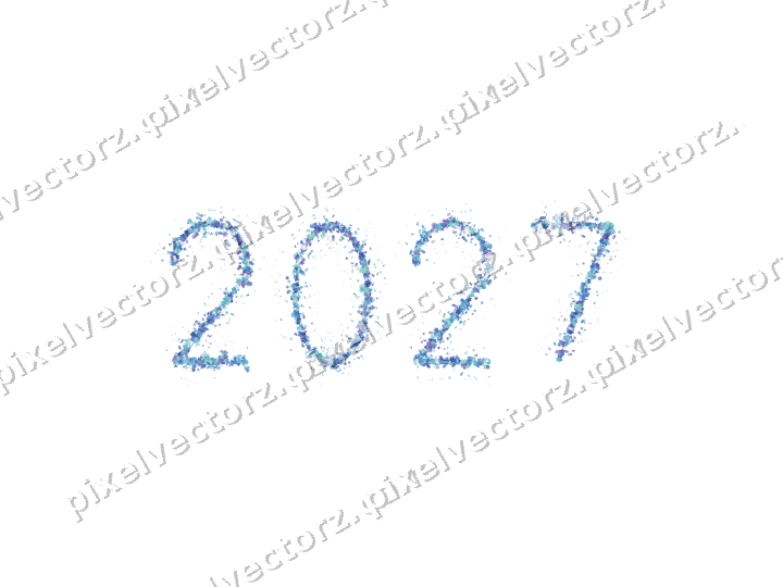 Nahtlose Glitzerzahl 2027 in Blau und Türkis auf transparentem Grund