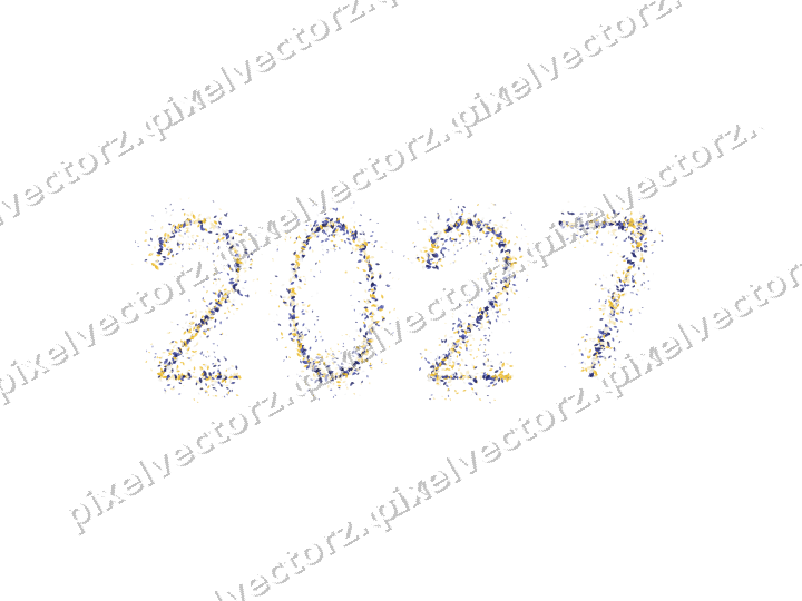 Nahtlose Glitzerzahl 2027 aus Tropfen auf transparentem Grund