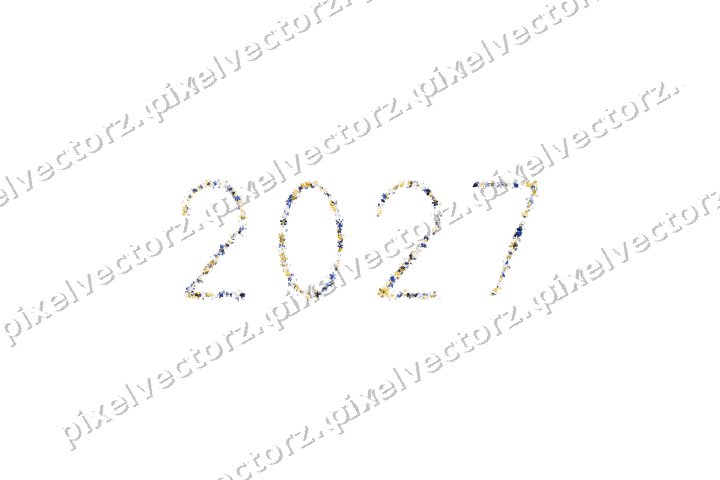 Nahtlose Glitzerzahl 2027 in Bernstein auf transparentem Grund