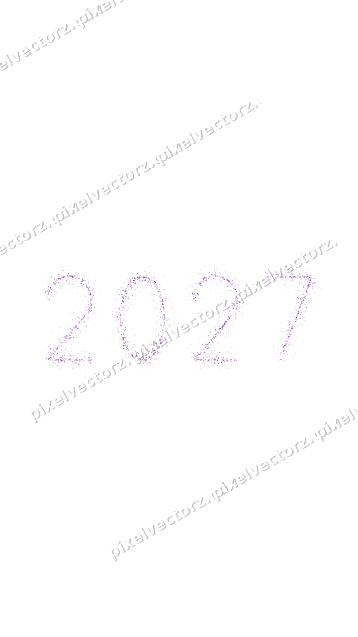 Nahtlose Glitzerzahl 2027 in Violett auf transparentem Grund