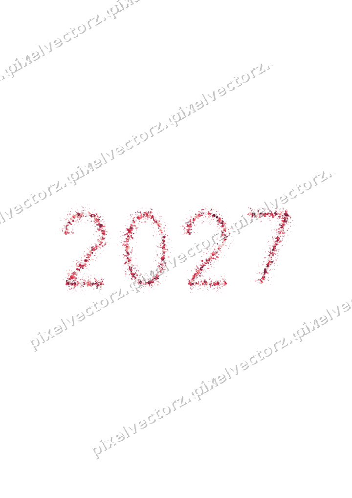 Nahtlose Glitzerzahl 2027 in Rosa und Rot auf transparentem Grund
