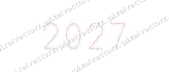 Nahtlose Glitzerzahl 2027 in Rosa und Türkis auf transparentem Grund