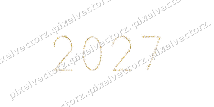 Nahtlose Glitzerzahl 2027 in Bernstein auf transparentem Grund