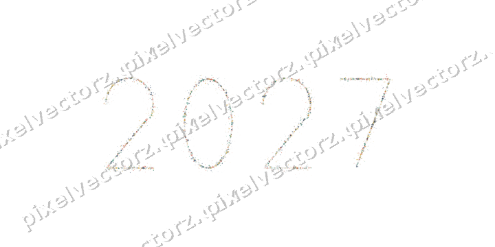Nahtlose Glitzerzahl 2027 aus Sternen auf transparentem Grund