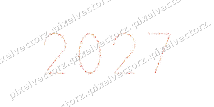 Nahtlose Glitzerzahl 2027 in Rot und Orange auf transparentem Grund