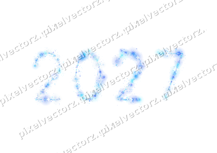 Nahtlose Glitzerzahl 2027 aus Schneeflocken auf transparentem Grund