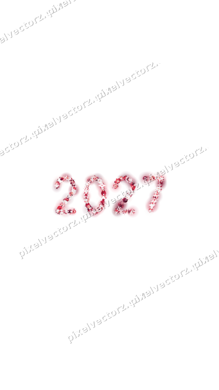 Nahtlose Glitzerzahl 2027 in Rosa und Rot auf transparentem Grund
