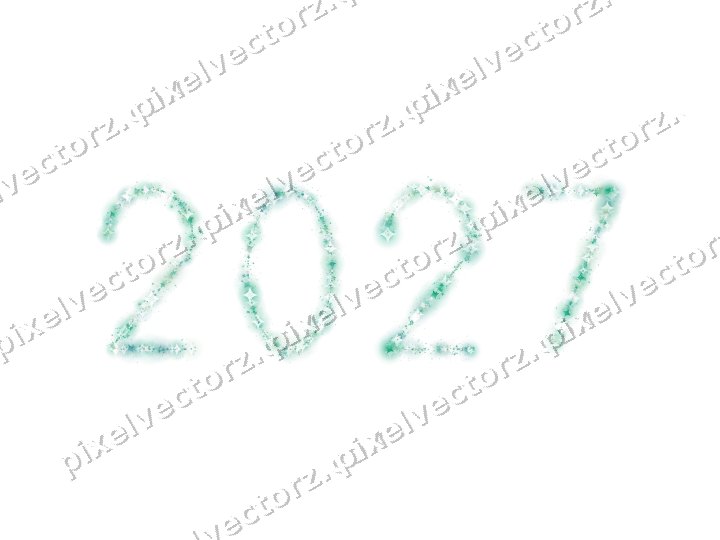 Nahtlose Glitzerzahl 2027 aus Funken in Grün auf transparentem Grund
