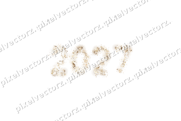 Nahtlose Glitzerzahl 2027 in Bernstein auf transparentem Grund