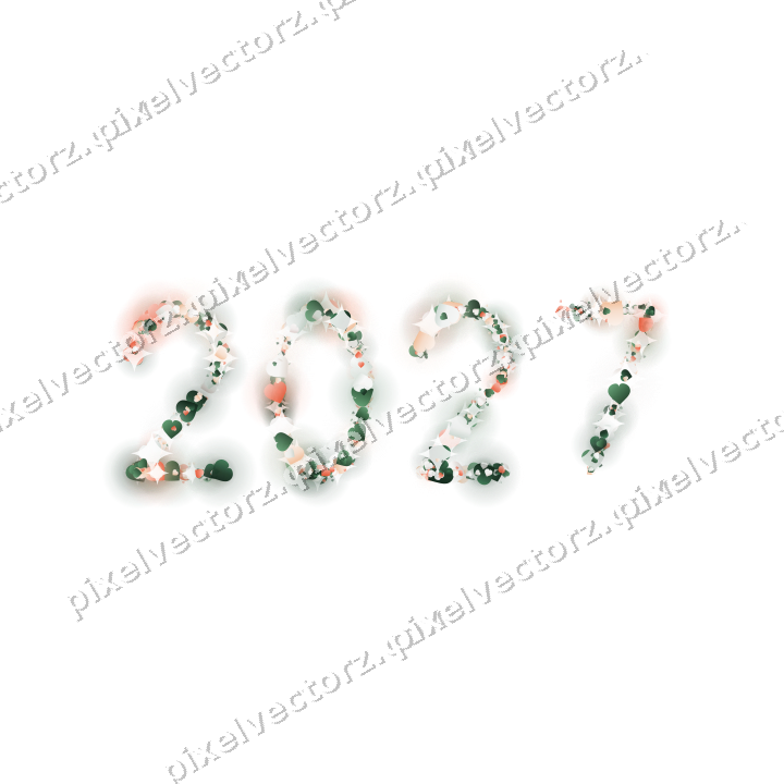 Nahtlose Glitzerzahl 2027 aus Herzen auf transparentem Grund