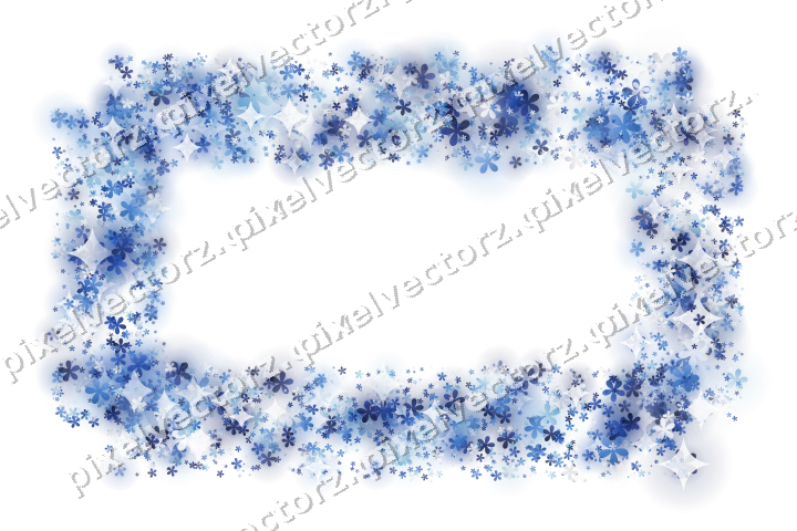 Nahtloser Glitzerrahmen aus Blüten in Blau auf transparentem Grund