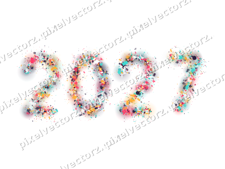 Nahtlose Glitzerzahl 2027 in Rosa auf transparentem Grund