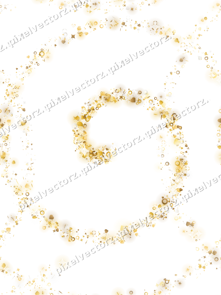 Nahtlose Glitzerspirale aus Funken und Herzen auf transparentem Grund