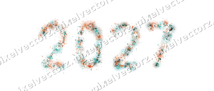 Nahtlose Glitzerzahl 2027 in Orange und Petrol auf transparentem Grund
