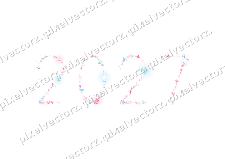 Nahtlose Glitzerzahl 2027 in Rosa und Türkis auf transparentem Grund