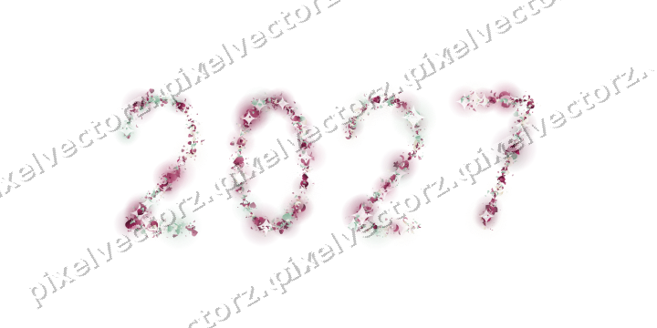 Nahtlose Glitzerzahl 2027 in Dunkelrosa auf transparentem Grund