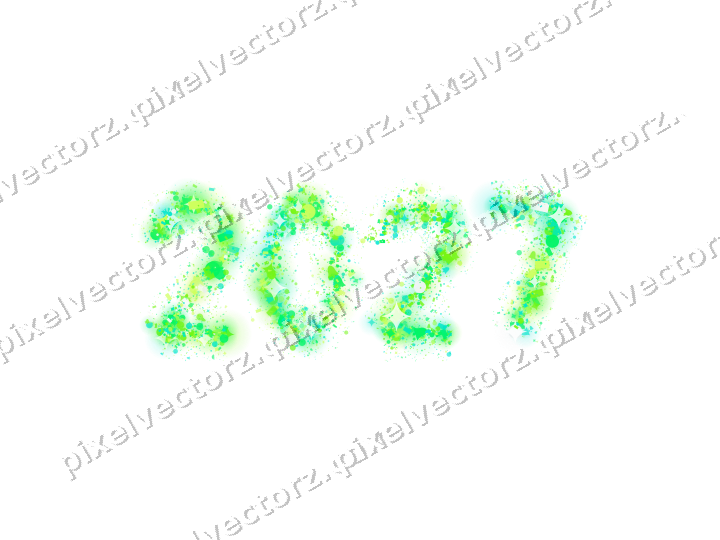 Nahtlose Glitzerzahl 2027 in Grün und Limette auf transparentem Grund
