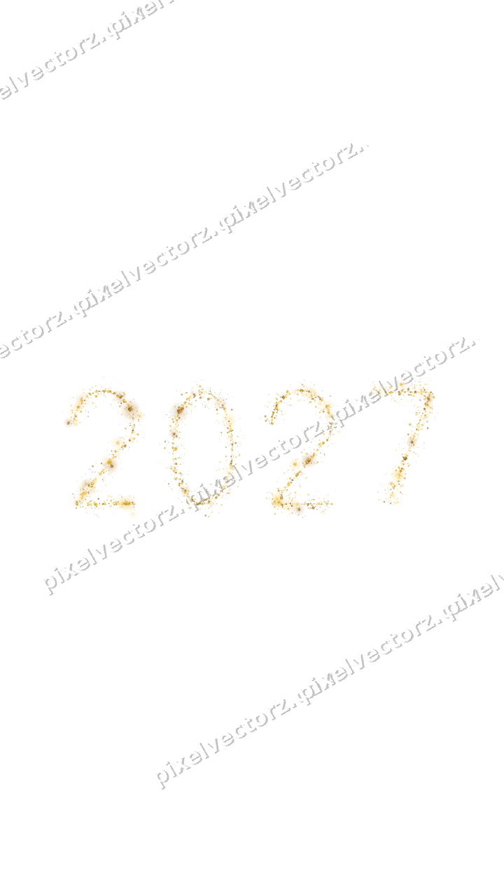 Nahtlose Glitzerzahl 2027 aus Kleeblättern auf transparentem Grund