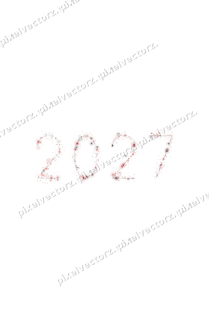 Nahtlose Glitzerzahl 2027 aus Sternen in Rot auf transparentem Grund