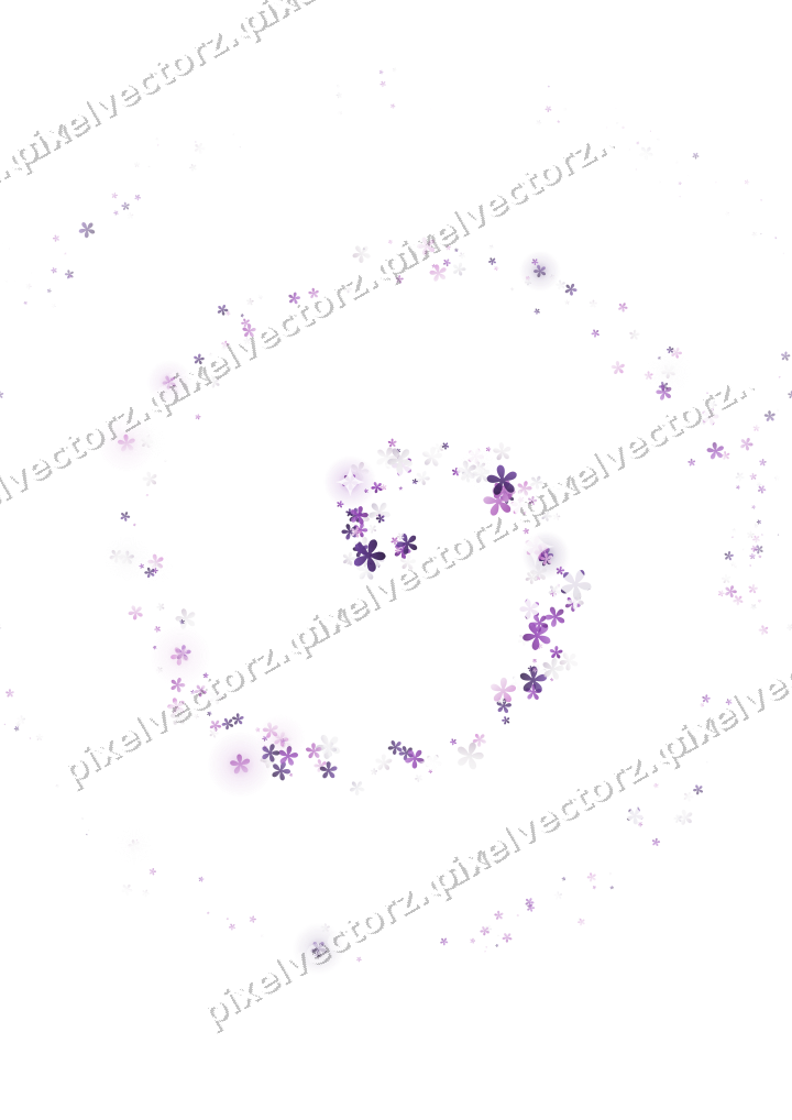 Nahtlose Glitzerspirale aus Blüten in Violett auf transparentem Grund