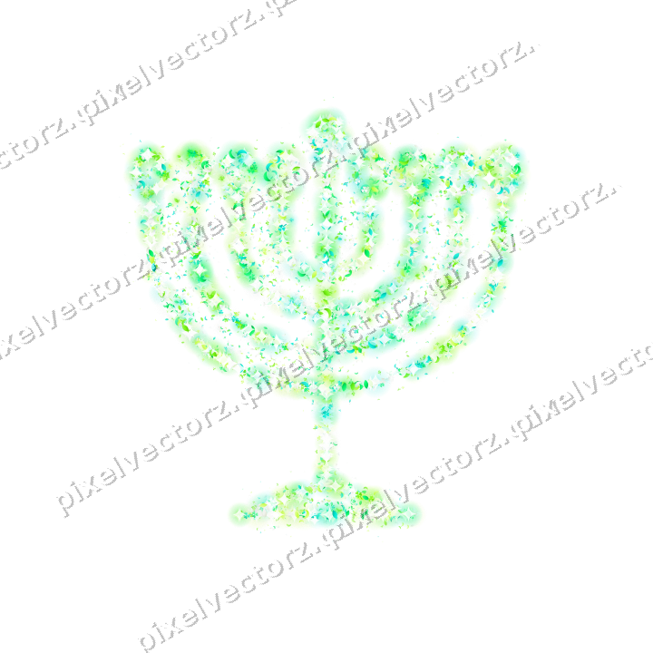 Seamless glitter menorah in green and lime on a transparent background
