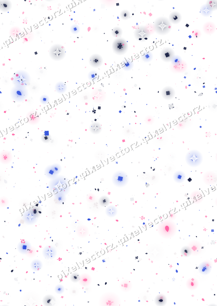Seamless glitter scatter of gifts and eggs on a transparent background
