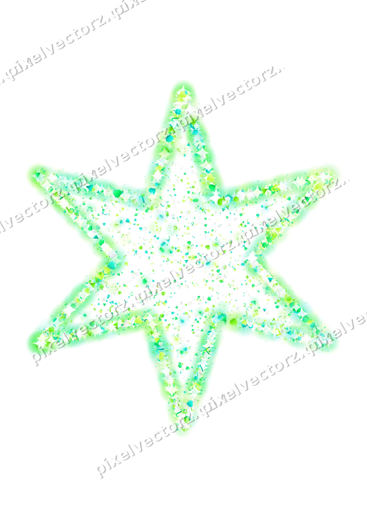 Seamless glitter star in green and lime on a transparent background