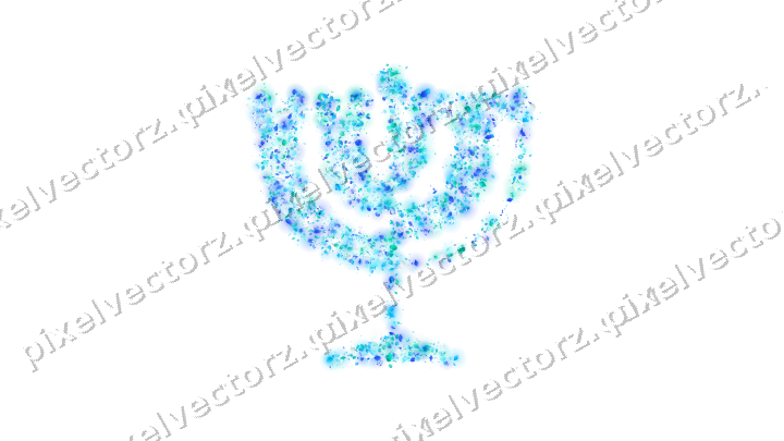 Seamless glitter menorah in cyan and teal on a transparent background