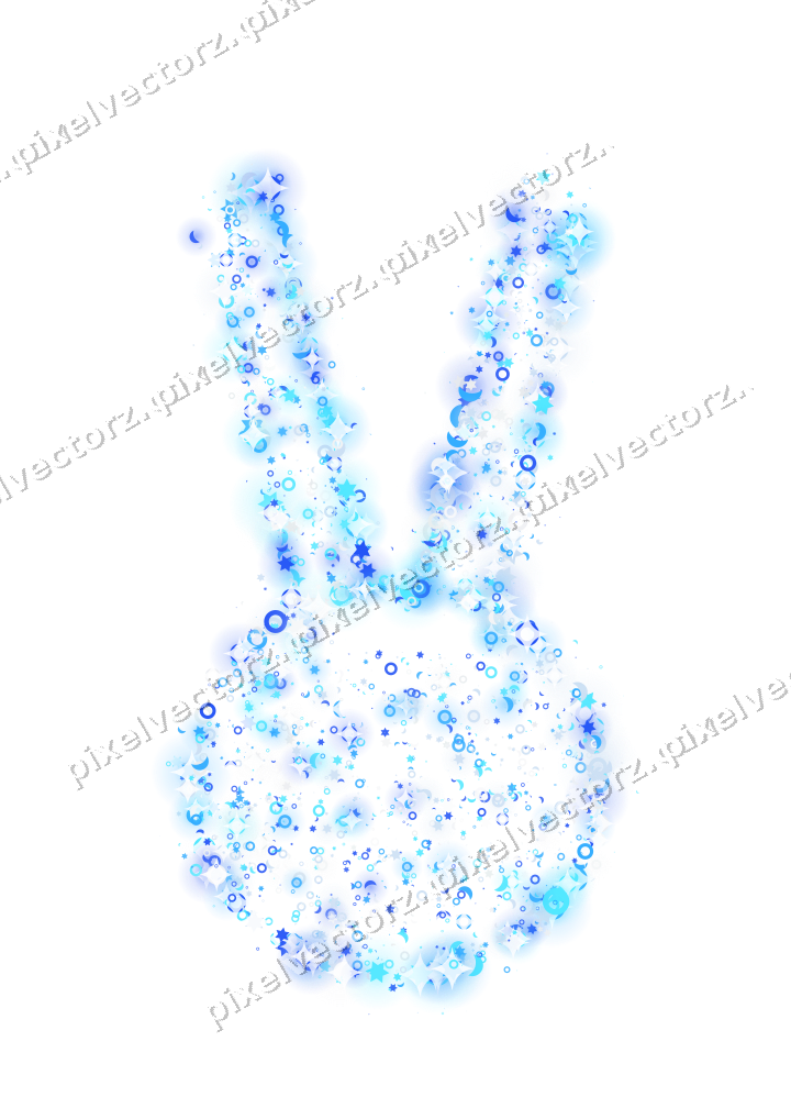 Seamless glitter easter bunny in cyan on a transparent background