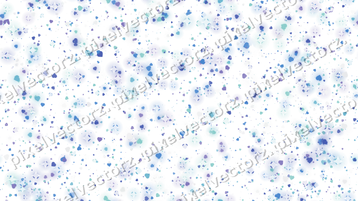 Seamless glitter scatter of hearts in blue on a transparent background