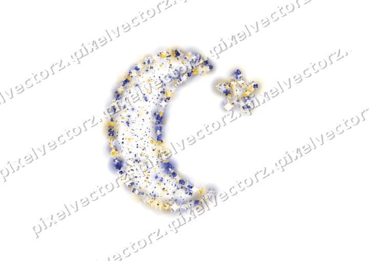 Seamless glitter crescent moon on a transparent background