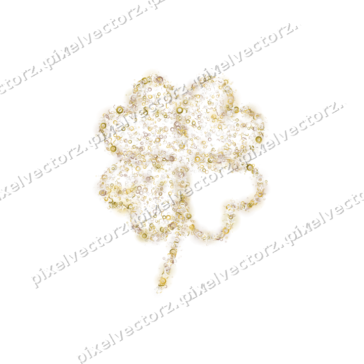 Seamless glitter four leaf clover in amber on a transparent background