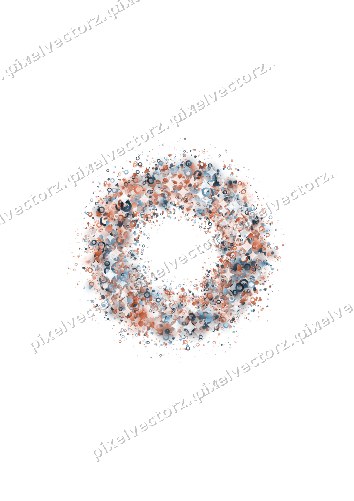 Seamless glitter wreath in orange and cyan on a transparent background