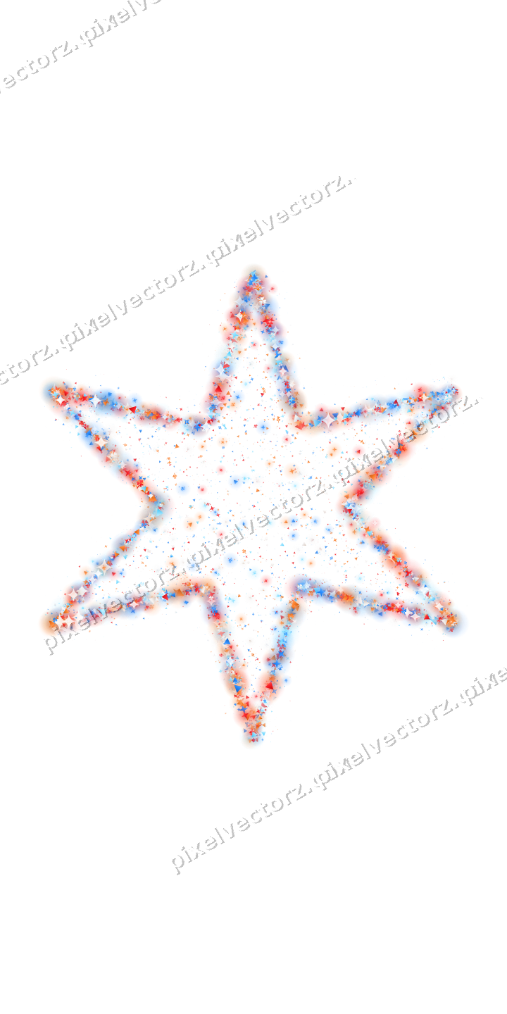 Seamless glitter star in blue and red on a transparent background