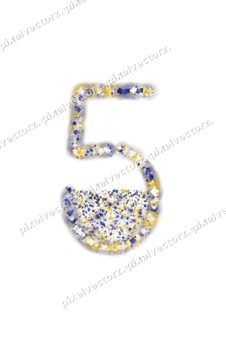 Seamless glitter number 5 of gifts on a transparent background