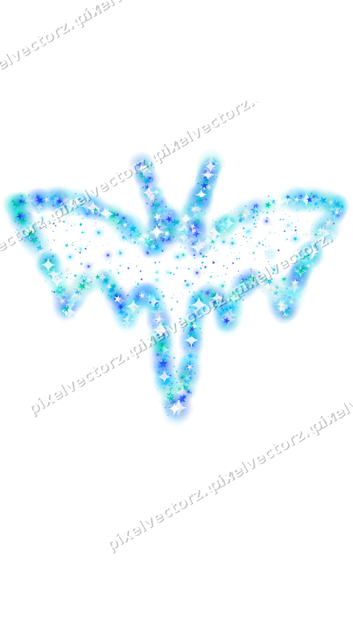 Seamless glitter bat of stars in cyan on a transparent background