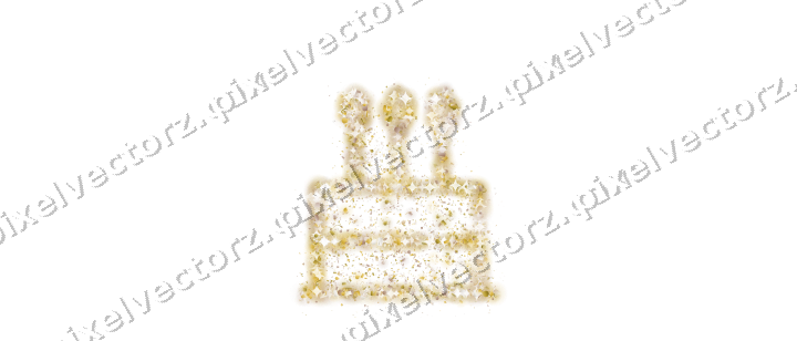 Seamless glitter birthday cake in amber on a transparent background